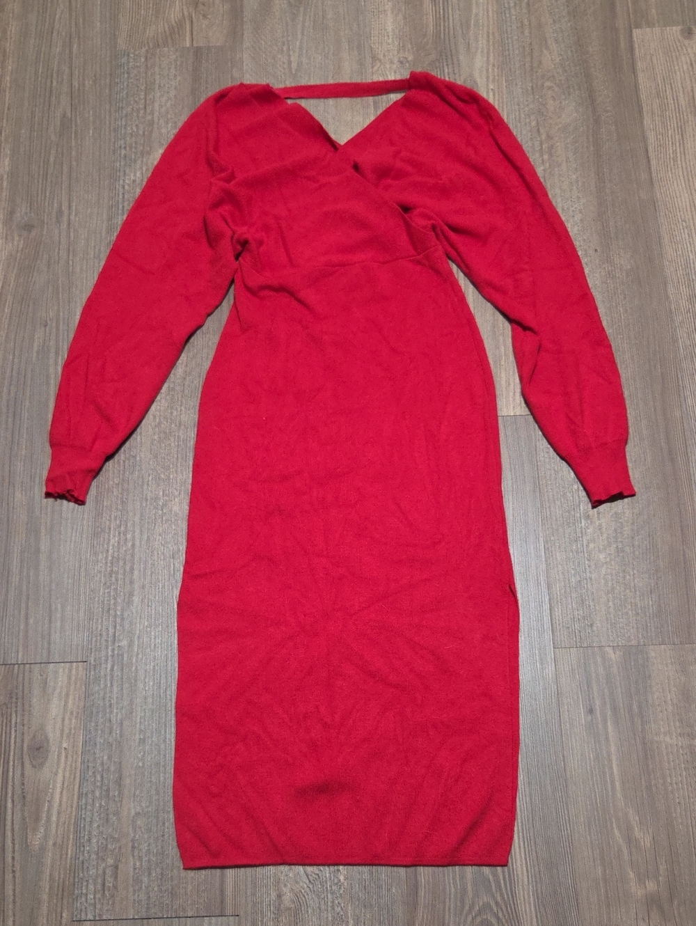 Red Long Sleeve Wrap Midi Dress